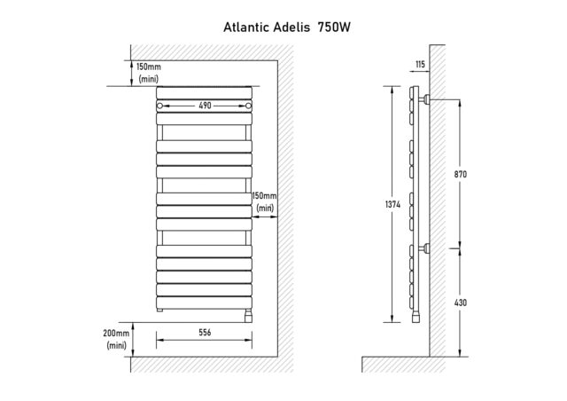 Полотенцесушитель Atlantic Adelis W 750W электрический